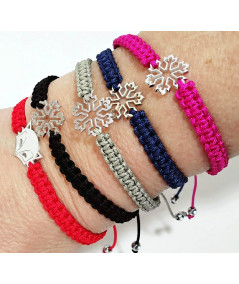 BRACELET CRISTAL de Neige or blanc ou or jaune  sur cordon tressé Fushia-bleu marine-kaki clair-noir-rouge
