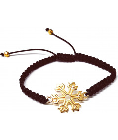 Bracelet motif flocon  2 cm en or jaune ou blanc avec cordon tressé différentes couleurs