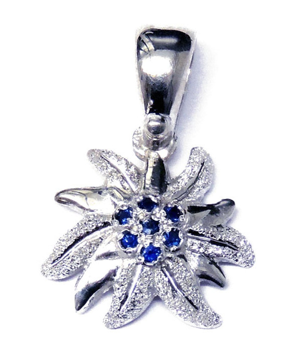 Pendentif Edelweiss en argent 925/000 serti de saphirs bleus