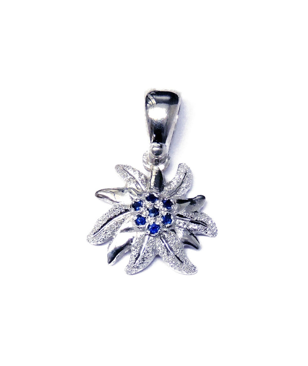 Pendentif Edelweiss en argent 925/000 serti de saphirs bleus