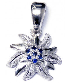 Pendentif Edelweiss en argent 925/000 serti de saphirs bleus