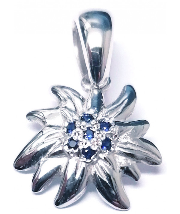 Pendentif Edelweiss en argent 925/000 serti de saphirs bleus