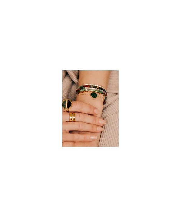 bracelet zag avec pierre naturel en forme de trèfle