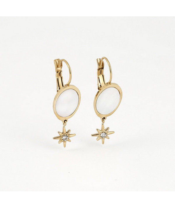 boucles d'oreilles ZAG acier doré avec nacre et étoile zircoium