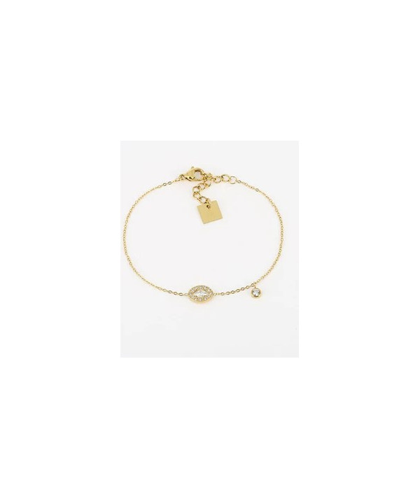 bracelet Zag acier doré avec motif oeuil sertis de zirconium