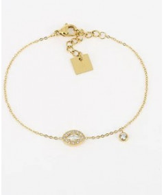 bracelet Zag acier doré avec motif oeuil sertis de zirconium