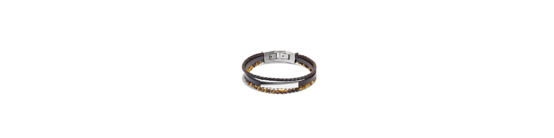 Bracelets pour homme en cuir, argent, Or 750, perles tahiti, pierres